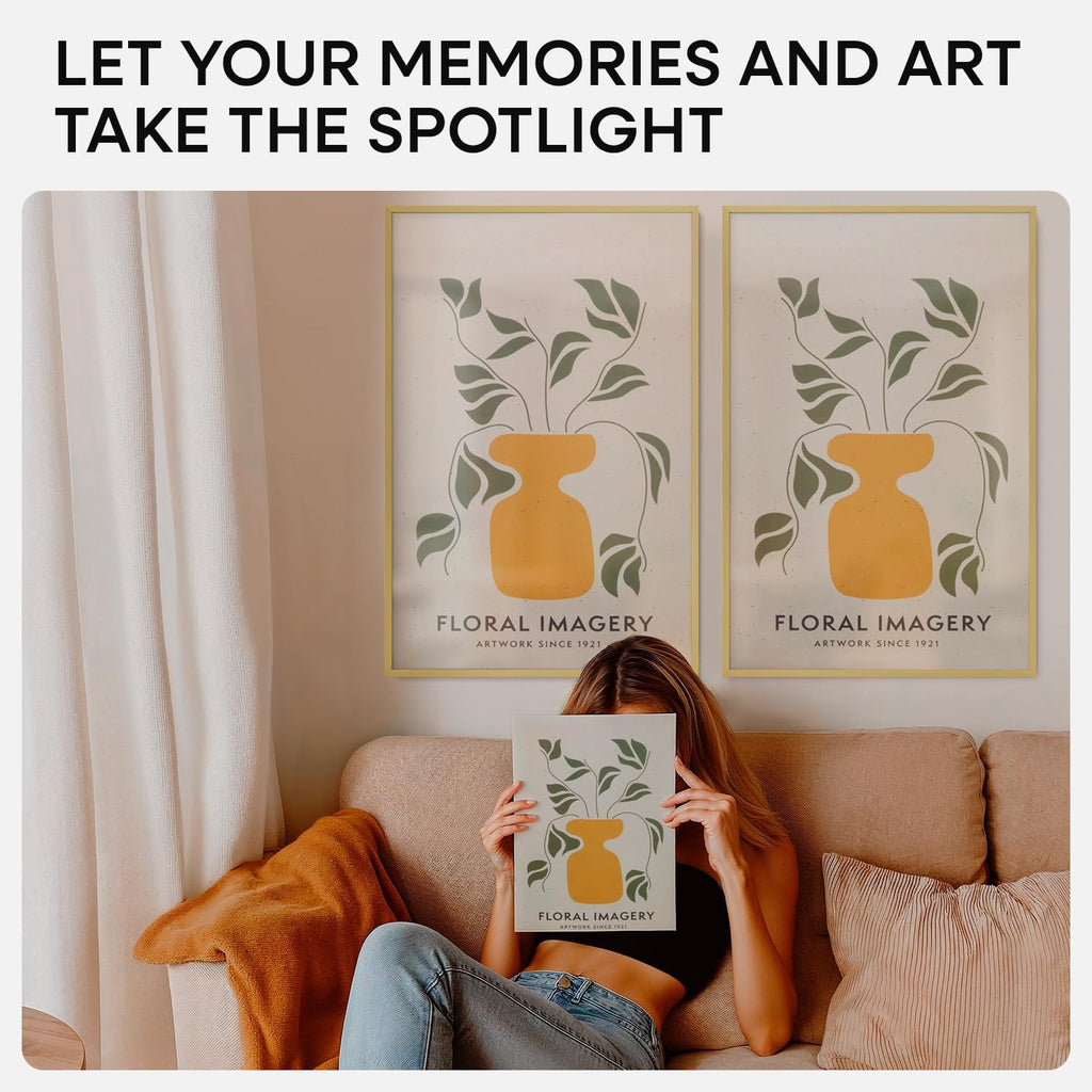 Homeforia 16 x 24 Picture Frame Gold, High End Metal 16x24 Poster Frames with Mat 12x18 Photo, 16 x 24 Gold Frame Matted to 12 by 18 Print, 24x16 Thin Hanging Frame, Tempered Glass, Wall Kit, Set of 2