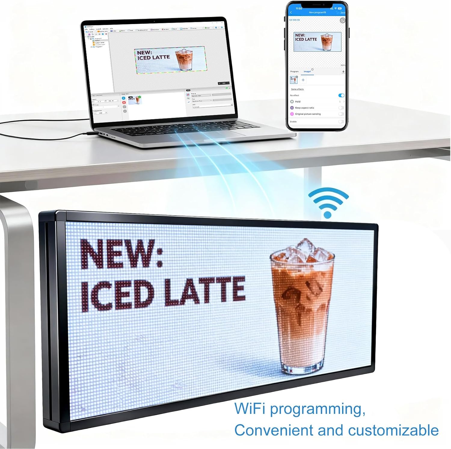 P6(40" * 17") Digital Programmable Scrolling Led Sign Scrolling Outdoor For Business message Board Display Screen Electronic Menu Board Wifi Control Word Light