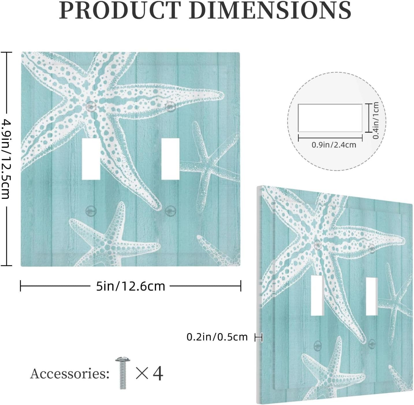 Decorative Light Switch Cover Plate Starfish Teal Wood Board Nautical 2 Gang Outlet Covers Double Toggle Wall Plates for Electrical Outlets Switch Plate Covers Faceplate for Bedroom Home Decor