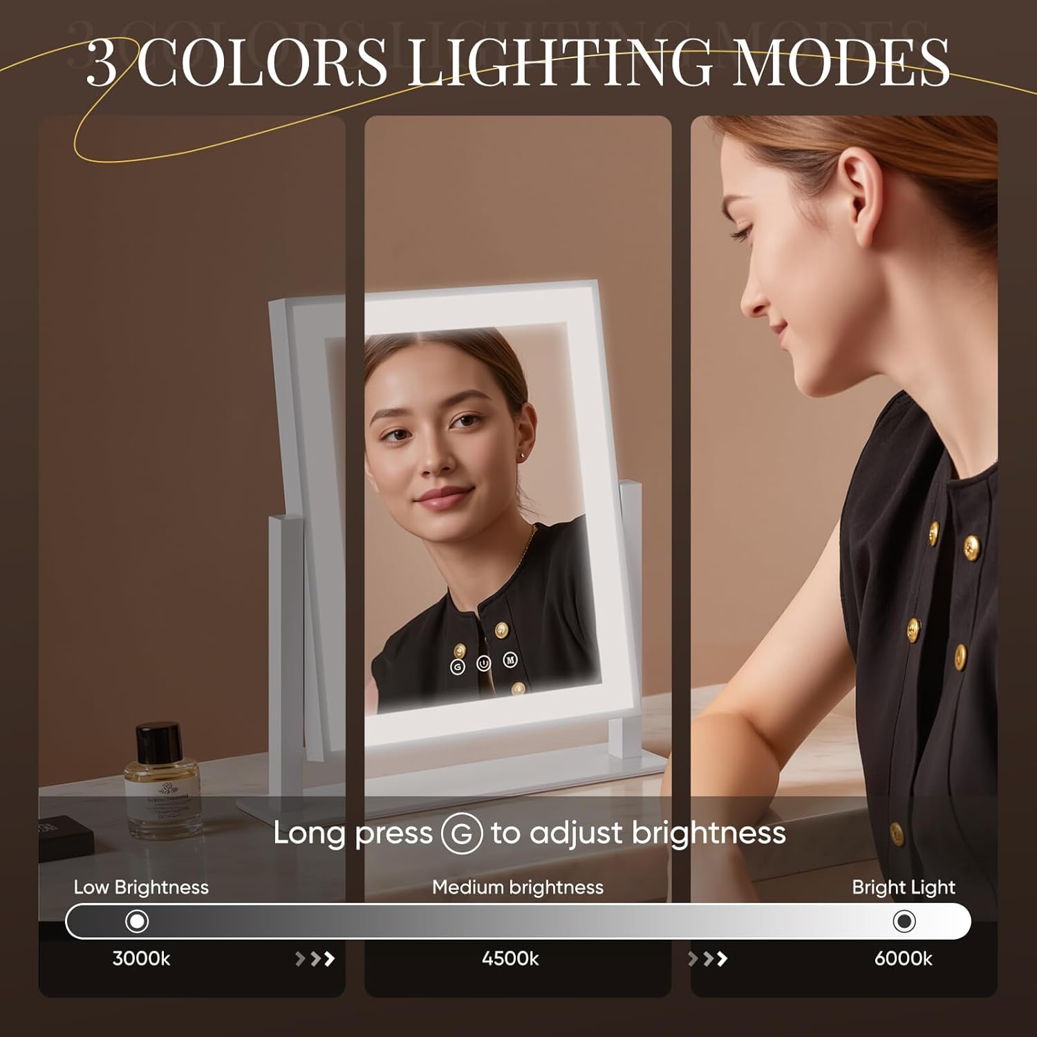 DECADENCE Makeup Mirror, 14’’ LED Vanity Mirror with Lights Detachable 10X/5X Magnification, 3 Color Lighting Modes,Smart Touch Control,360°Rotation Tabletop Make Up Mirror for Bedroom Bathroom
