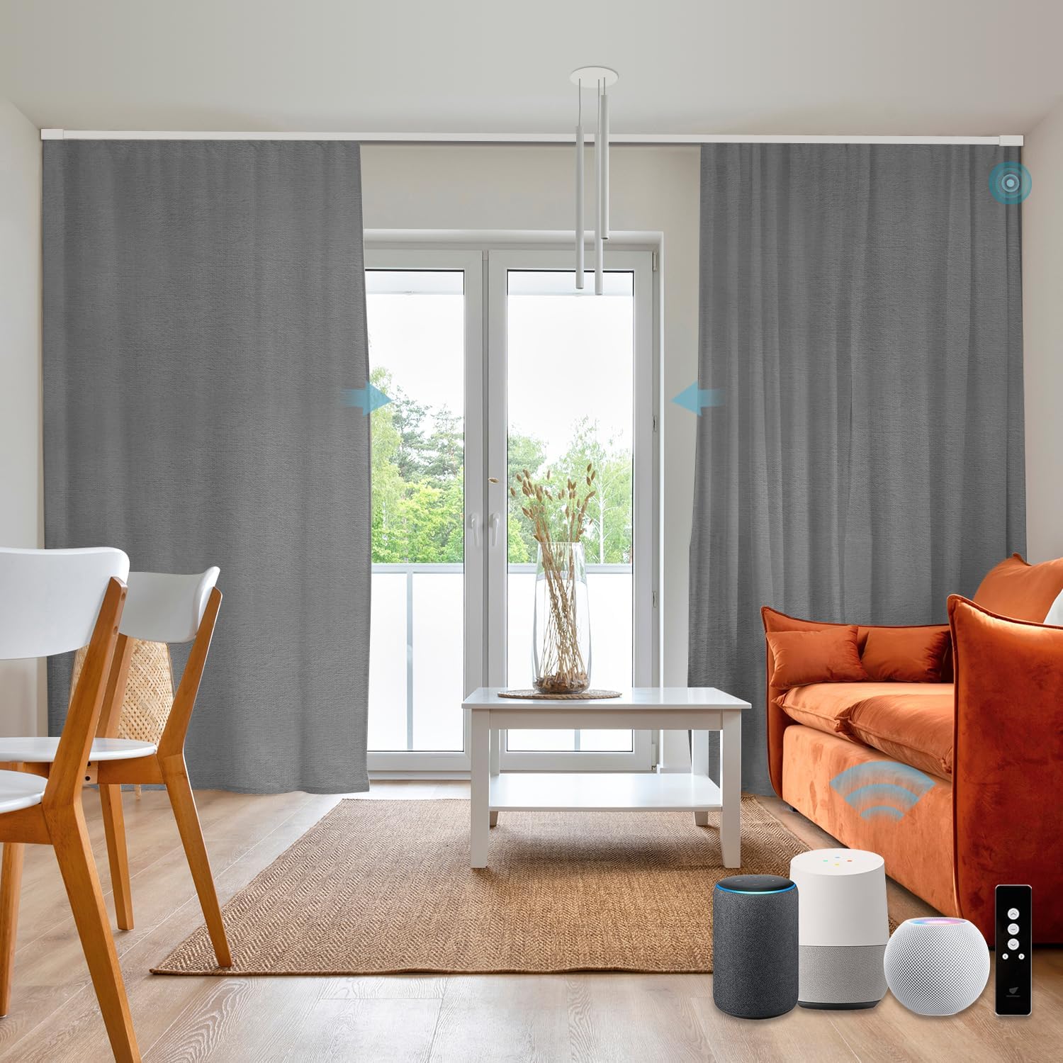SmartWings Automatic Curtain Opener with Drapery, Motorized Vertical Blinds with Remote, Electric Closet Doors Sliding Panels Compatible with Alexa Google Homekit, 93% Blackout Dark Grey
