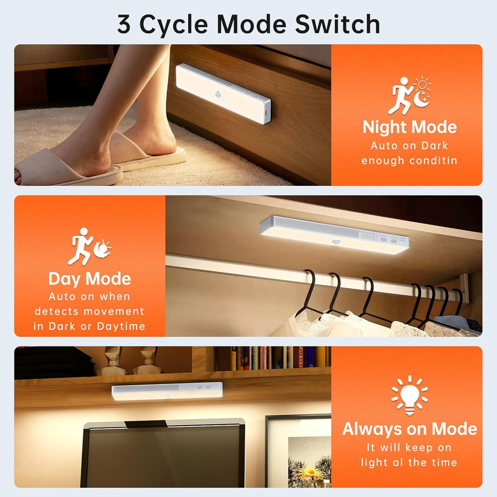 LED Closet Light with Charging Station, 3 Pcs 3 Color Temperatures 30LEDs Dimmer Rechargeable Motion Sensor Under Cabinet Lighting, Stick-on Night Light for Kitchen