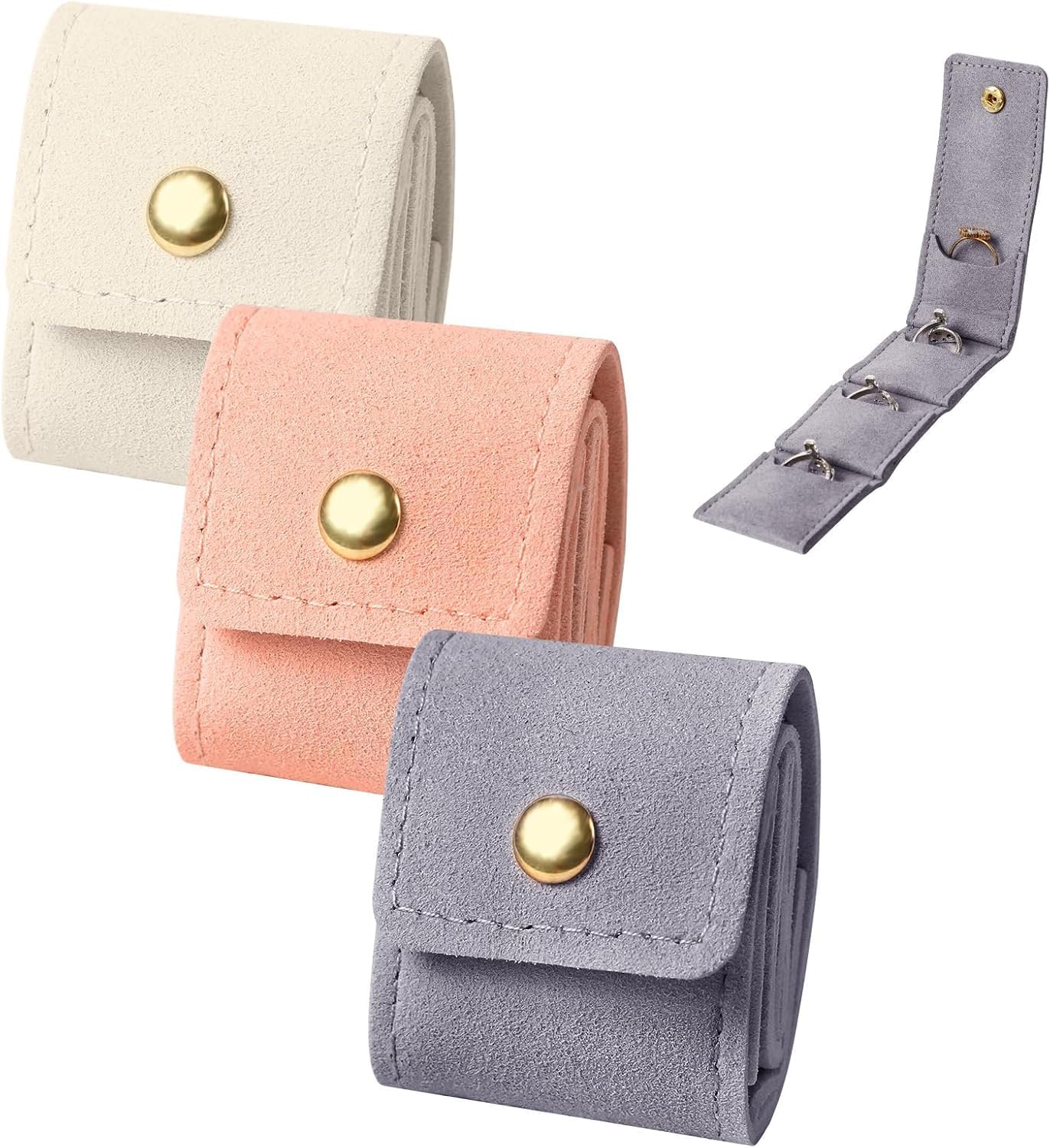 3Pcs Mini Travel Jewelry Bag with Buckle,Small Travel Jewelry Organizer Case,Foldable Jewelry Roll for Journey Rings, Necklaces, Earrings, Bracelets-Lightweight Jewelry Storage Organizer