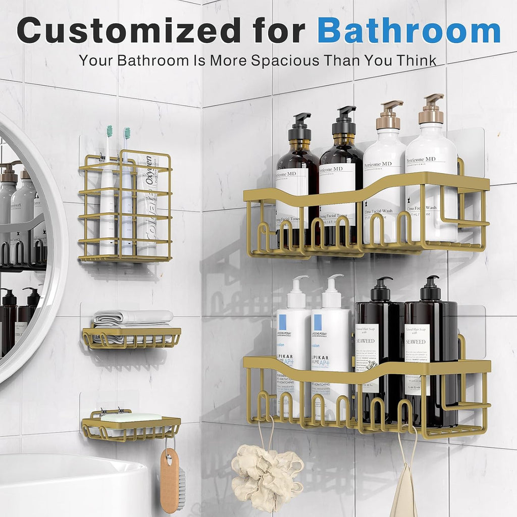 EUDELE 5-Pack Rustproof Stainless Steel Shower Caddy – No Drill Adhesive Bathroom Organizer with Large Capacity, Spacious Shower Shelves for Inside Shower, Kitchen & Home Decor Storage-XL Size