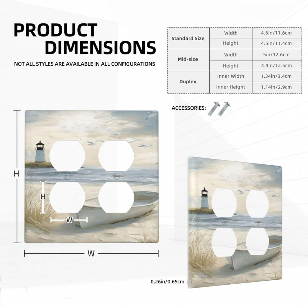 Decorative Outlet Covers Seascape Painting with Lighthouse Boats 2 Gang Wall Plate Double Duplex Receptacle Light Switch Covers Switch Plate Cover for Bedroom Home Decor