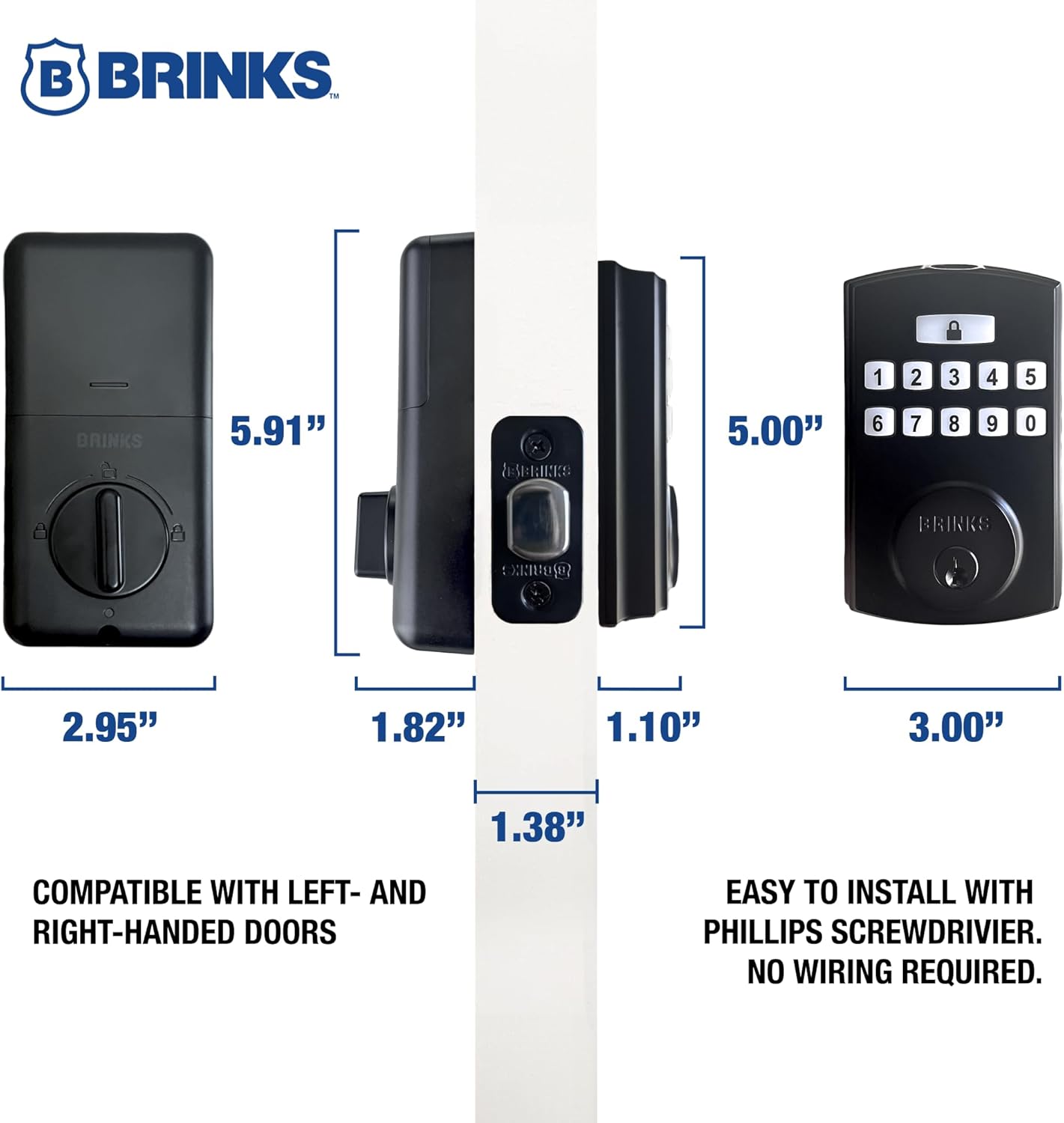 BRINKS Security Door Locks, High-Security Keyless Entry, Smart Electronic Door Lock with Deadbolt, Up to 50 Codes, Automatic Locking (Deadbolt, Matte Black)