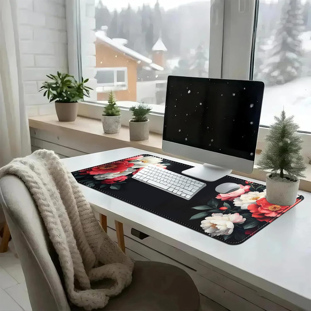 Heated Mouse Pad with 3 Temperature Settings(104°F–122°F),Large 31.5x13 Inch PU Leather Heated Desk Mat,Waterproof Warming Pad for Office,Gaming & Cold Hands Relief,Vintage Flowers