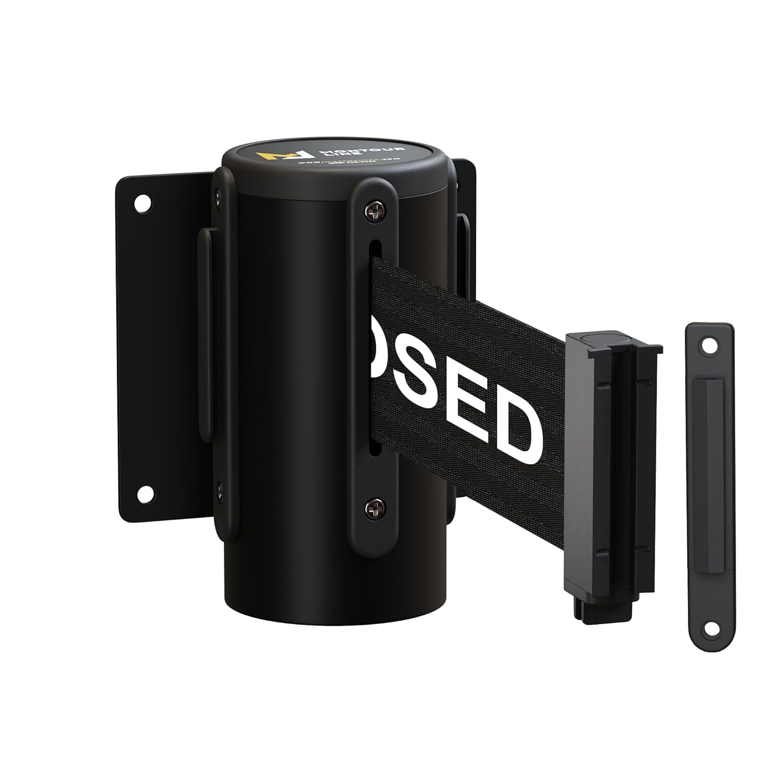 CCW Series WMB-120 Fixed Wall Mount Retractable Belt Barrier 11 Foot with Steel Case (11 Foot, Black"This LINE is Closed" Belt with Black Steel Case)