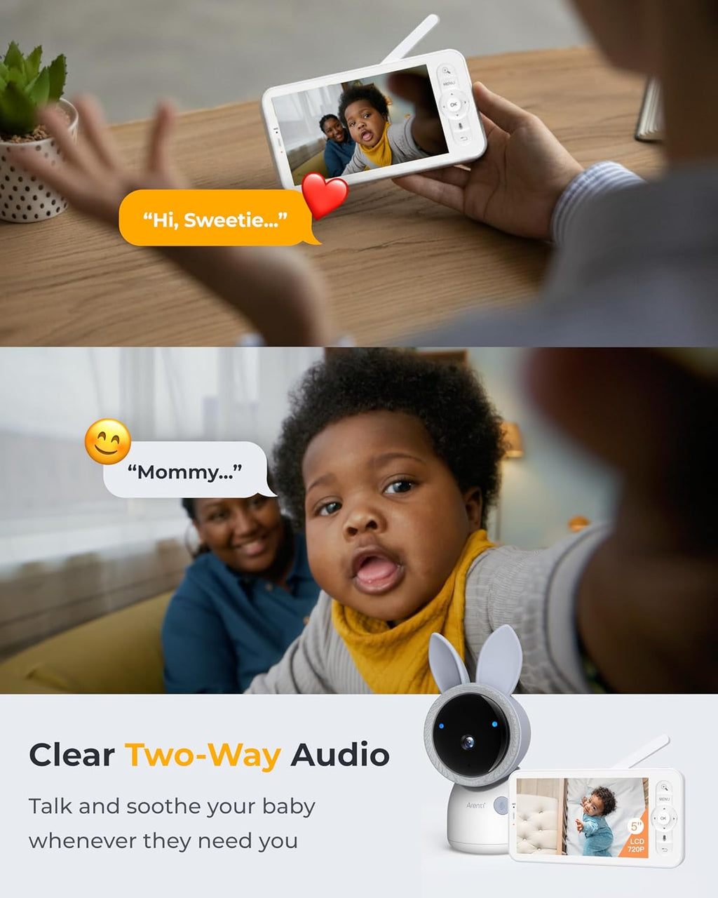ARENTI Upgraded Baby Monitor, 4MP 2.4G&5G WiFi Baby Camera Monitor, Infrared Night Vision, Night Light, 2-Way Audio, Cry&Motion Detection, Temp&Humidity Sensor, App Control