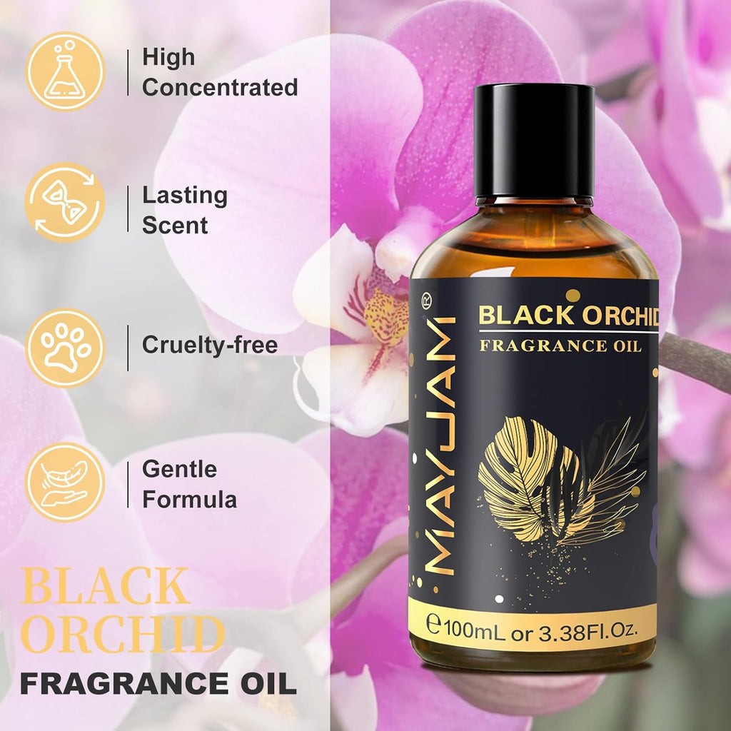 MAYJAM 100ML/3.38FL.OZ Black Orchid Fragrance Oils with Glass Dropper, Essential Oils for Diffusers for Home, Long Lasting Scented Oils for Diffusers Soap Candle Making
