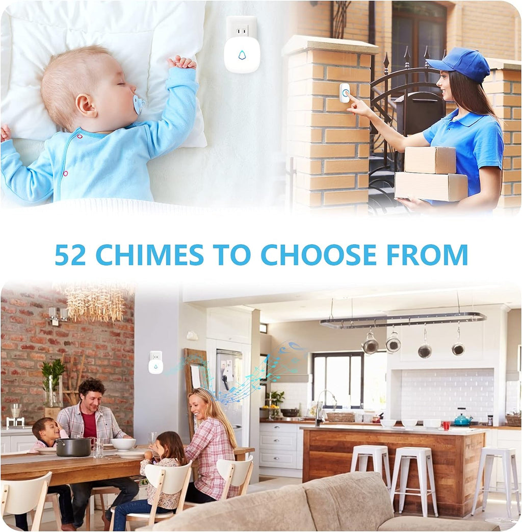 Wireless Doorbell 2 Buttons 2 Receivers, SECRUI Mini Waterproof Door Bell Operating at 1000 Feet, M520+F55 Doorbells with 52 Melodies, 5 Volume Levels & LED Flash