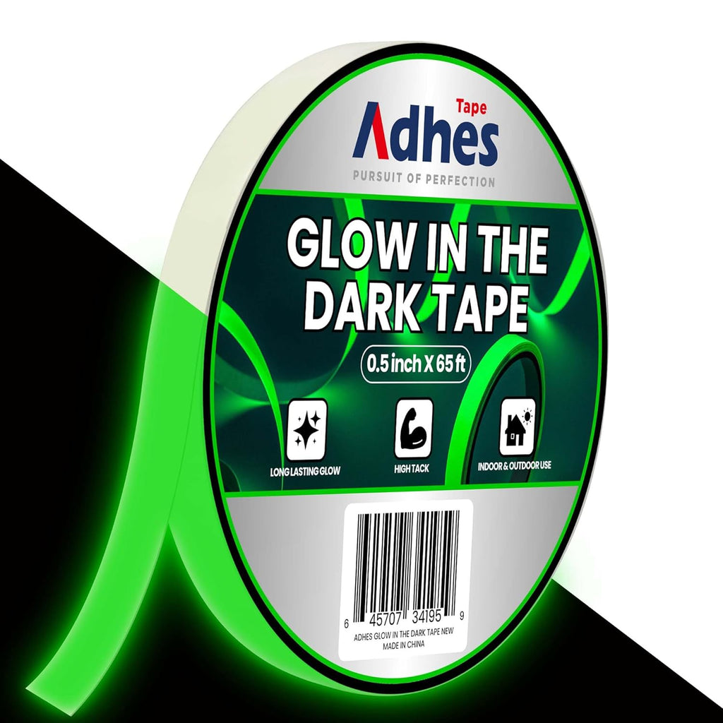 ADHES Green Glow in The Dark Tape 0.5 Inch x 65FT, Waterproof Reflective Tape for Stairs, Floors, Walls, Party, Emergency Exits & DIY Projects