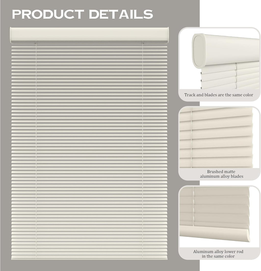Motorized Cordless Aluminum Blinds with Remote, Automatic Room Darkening Horizontal Blinds for Indoor Windows, Light Adjustment Waterproof Blinds, Customized for Home Office, Beige