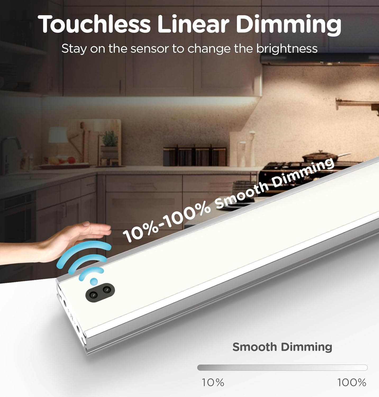 Hand Wave Under Cabinet LED Lighting Plug in, 10 Inch 4-Pcs Dimmable Linkable Ultra Thin Aluminum Alloy Housing, 4000K Natural White Motion Sensor Counter Lights for Kitchen, Shelf, Cupboard