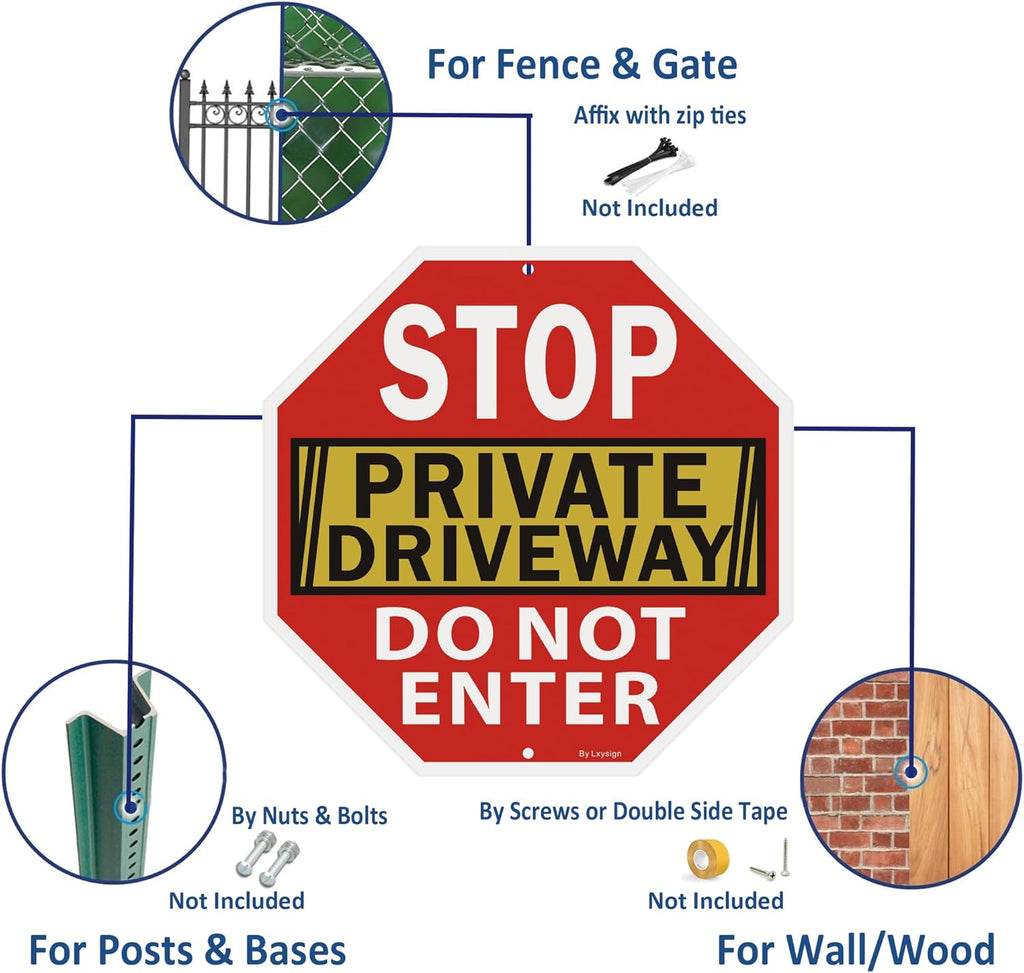 Stop Sign, Do Not Enter Private Driveway Sign, 12" x 12" Reflective Aluminum sign, Fade Resistant Durable UV and Octagon Shaped, Easy Mounting