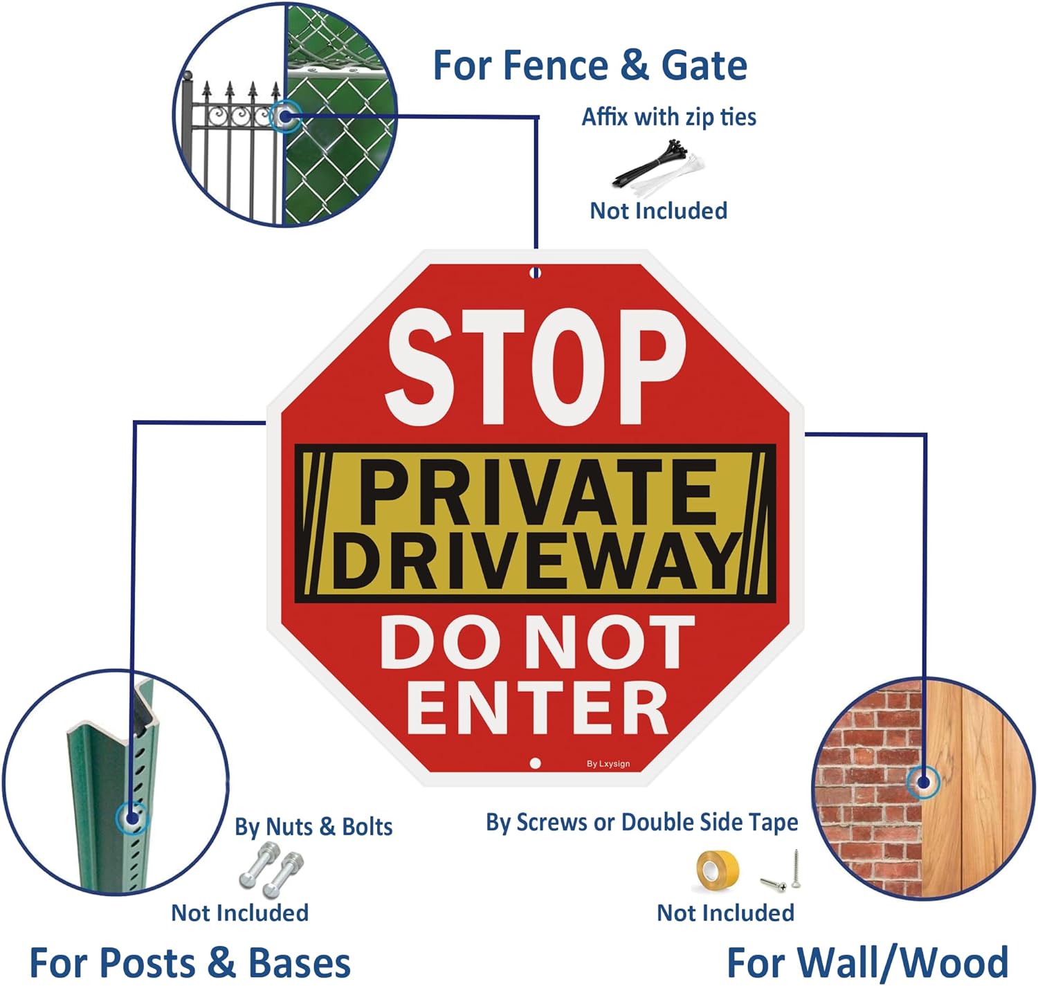 Stop Sign, Do Not Enter Private Driveway Sign, 12" x 12" Reflective Aluminum sign, Fade Resistant Durable UV and Octagon Shaped, Easy Mounting