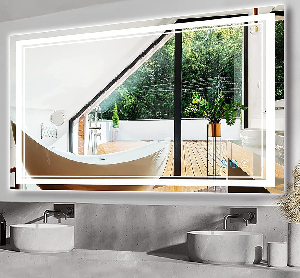 48 x 30 Inch Lighted Vanity Mirror with Lights 3 Color Adjustable Brightness Anti-fog 48 Inch LED Bathroom Mirror for Bathroom Salon Wall Horizontal/Vertical Mounted 48" Light up Smart Mirror