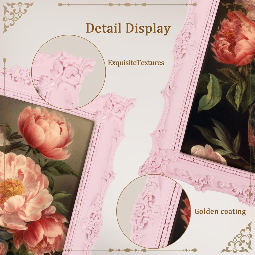 8x10 Picture Frames with Embossed Vines Design and Glass Front Hand-Crafted Resin Photo Frame with Easel & Hook for Tabletop & Wall Hanging Ornate Baroque Vintage Home Room Decor (Pink)