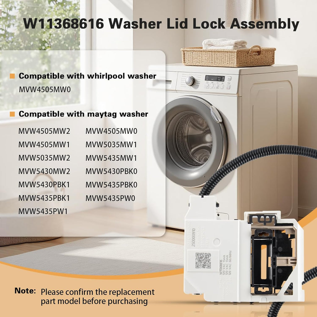 W11368616 Washer Lid Lock Assembly, Replaces W11670519, AP7214714 for Whirlpool & Maytag, Door Latch Replacement for PD00085482, 4981394
