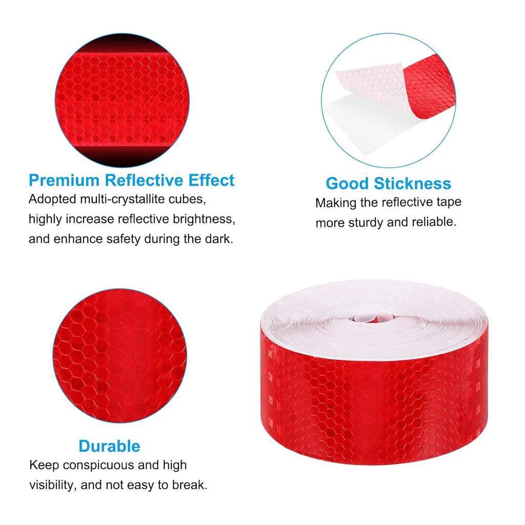 PATIKIL 2 Inch x 82 ft Reflective Tape, 1 Roll Waterproof Self Adhesive High Visibility Caution Warning Safety Tape Reflector with Scraper for Trucks Trailers Cars, Red