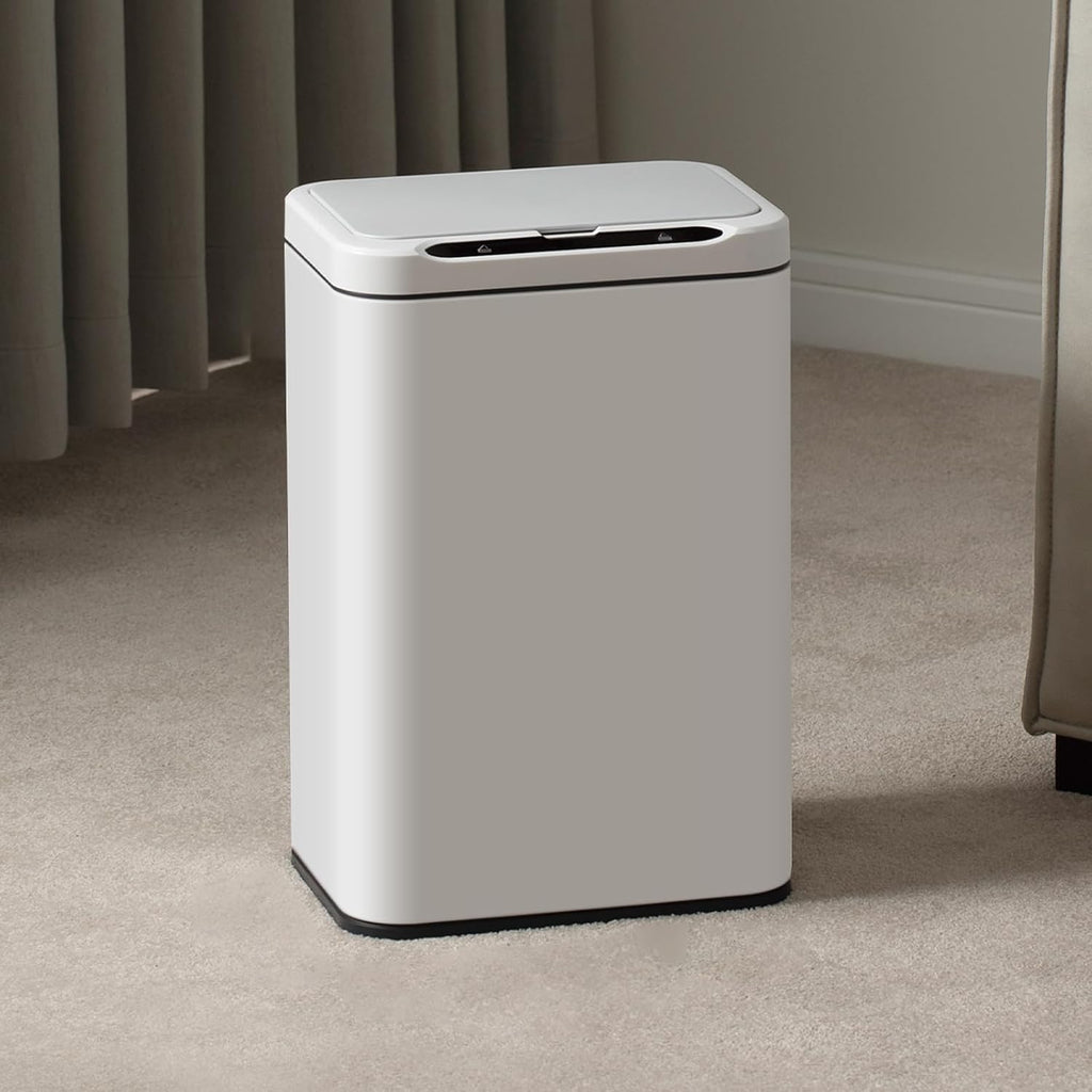 ELPHECO Stainless Steel Office Trash Can Motion Sensor Garbage Can Touchless Smart Trash Can Automatic Waste Bin for Kitchen, Office, Bathroom (White, 6.6 Gallons), 2AA