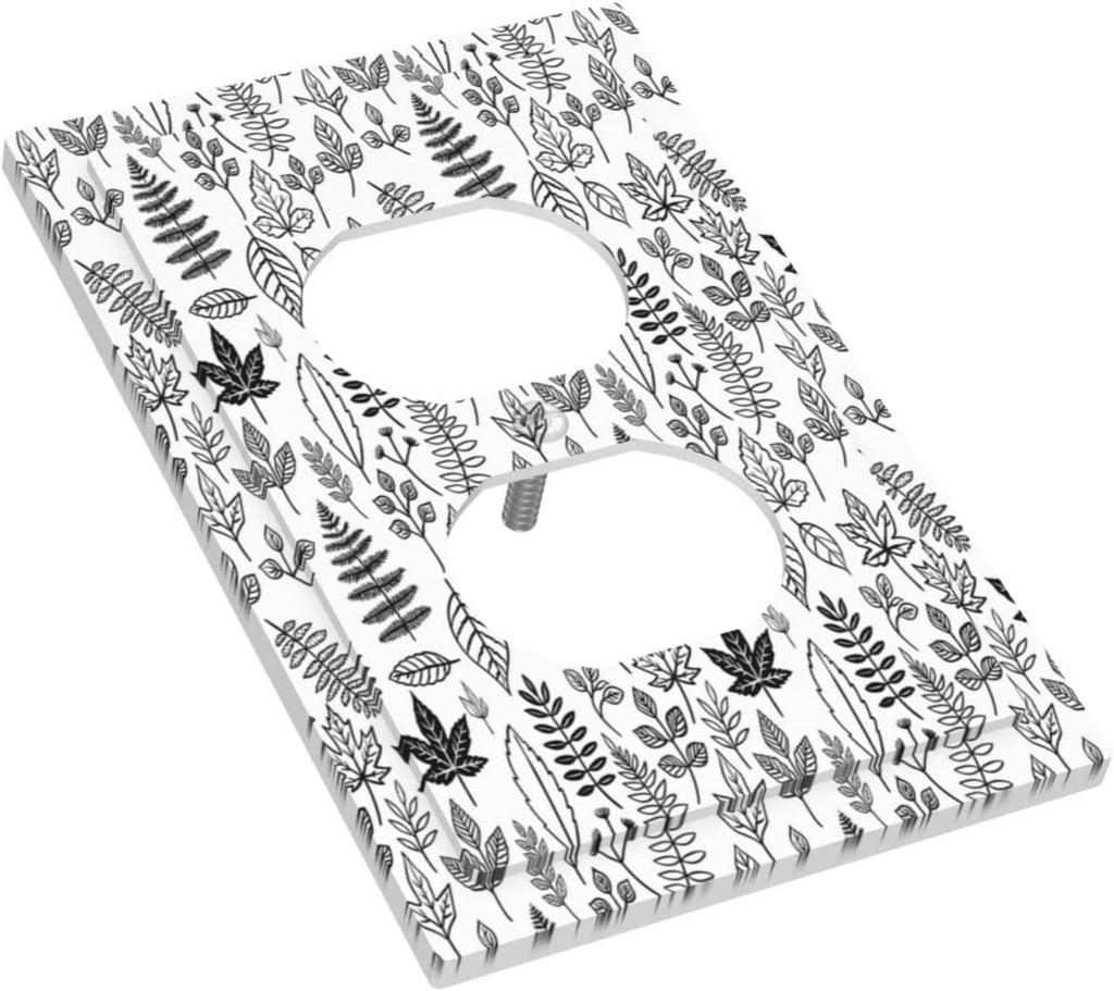 Black White Leaf Wheat Maple Leaf Plant Outlet Covers 1 Gang Duplex Light Switch Cover Wall Plate Decorative Switch Plates Electrical Receptacle Faceplate for Bedroom Bathroom Decor