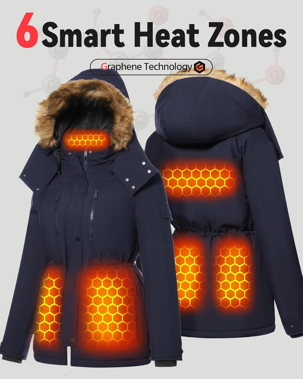 Graphene Heated Jacket for Women with Large Capacity Battery Pack Waterproof Windproof