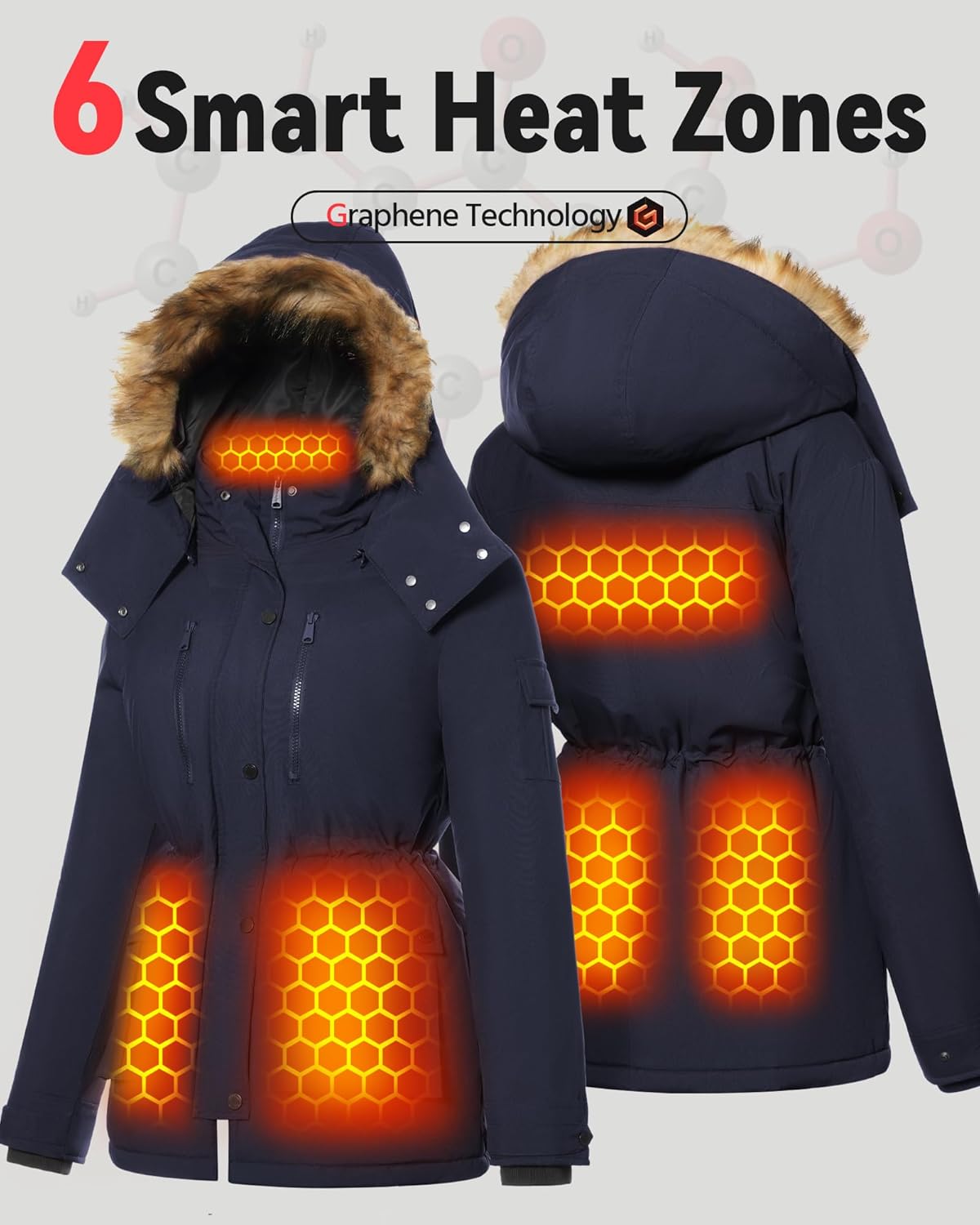 Graphene Heated Jacket for Women with Large Capacity Battery Pack Waterproof Windproof