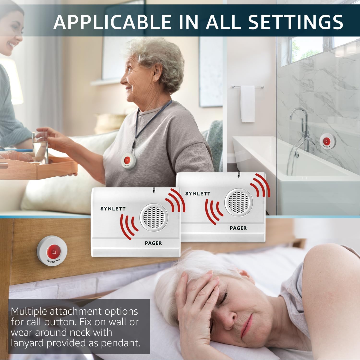 Caregiver Pager Call Button Wireless Call Bell Alert Buttons for Patients Elderly Seniors Home Portable Nurse Call System Bed Alarm Fall Prevention Emergency