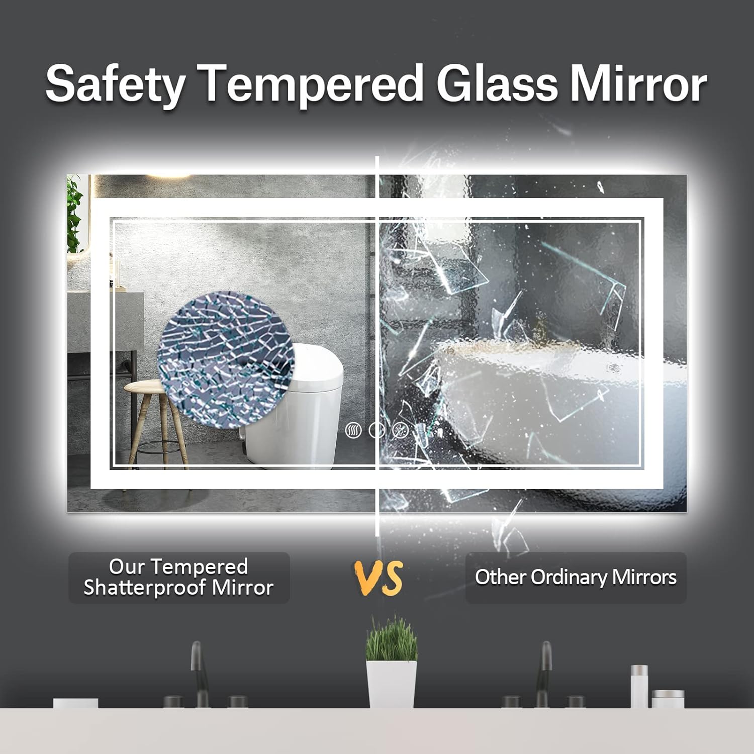 55x30 Inch LED Bathroom Mirror, Backlit and Front Light Anti-Fog Dimmable Memory Lighted Vanity Mirror, Large Shatterproof Wall-Mounted Led Mirror for Bathroom