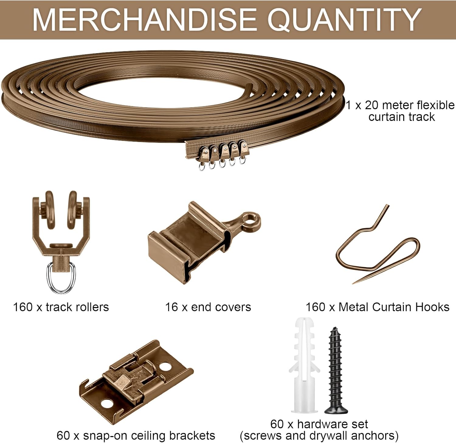 Jetec Curtain Tracks Ceiling Flexible Curtain Track Bendable Rail Curved Wall Mounted for Living Room Bedroom Divider Rod RV(20 Meter/ 65.6 Feet,Brown)