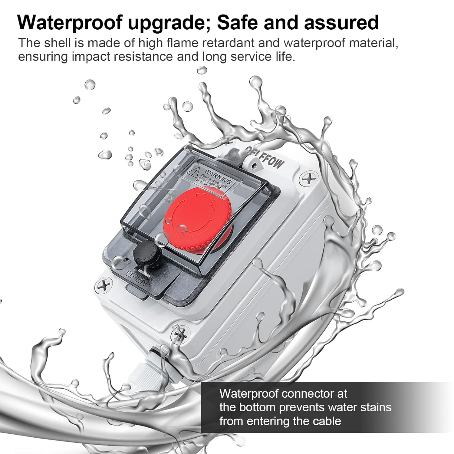 IP67 Button Switch Outdoor Waterproof Box Red Button Emergency Stop with Protective Cover Anti-misoperation Switch(AC/DC 6A-110V/3A-240V/2.5A-380V)