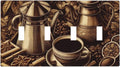 Decorative Light Switch Cover Plate Vintage Coffee Beans Leaf Cup 4 Gang Wall Plate Oversized Quad Toggle Switch Cover Plate Jumbo Faceplate for Kitchen Home Decor