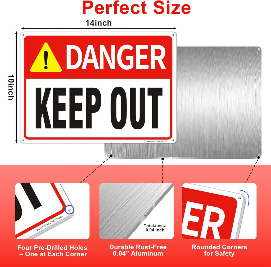 Danger Keep Out Sign – 3 Pack 14x10 Inch Aluminum Metal Safety Signs, Rust Free, UV Protected, Easy to Mount for Construction, Hazard, and Restricted Areas (3)