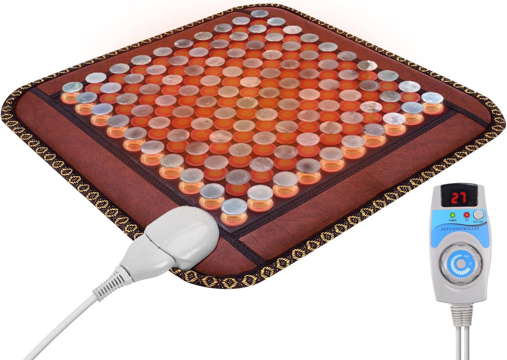 Natural Blue Jade Heating Pad, Infrared Heating Pad, Far Infrared Heating Pads with Travel Bag and Chair Strap, Smart Controller with Memory Function, Auto Shut Off (Brown, 17 in x 17 in)