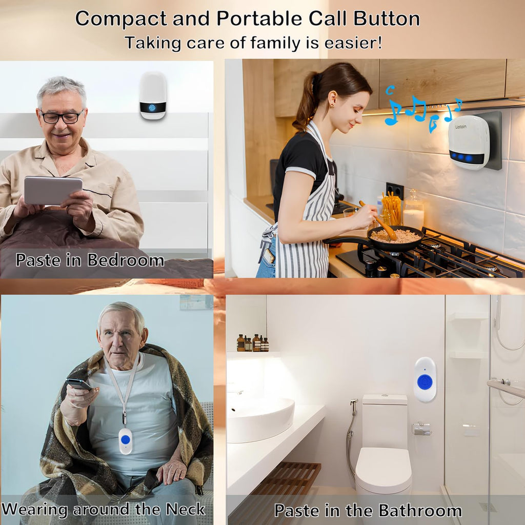 Caregiver Pager Wireless Call Button Call Bell Call Light Alert Button for Home/Elderly/Patients/Disabled Nurse Alert System Emergency Button 3 Plugin Receivers 5 Waterproof Transmitters