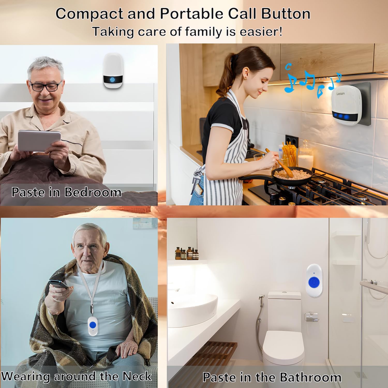 Caregiver Pager Wireless Call Button Call Bell Call Light Alert Button for Home/Elderly/Patients/Disabled Nurse Alert System Emergency Button 3 Plugin Receivers 5 Waterproof Transmitters