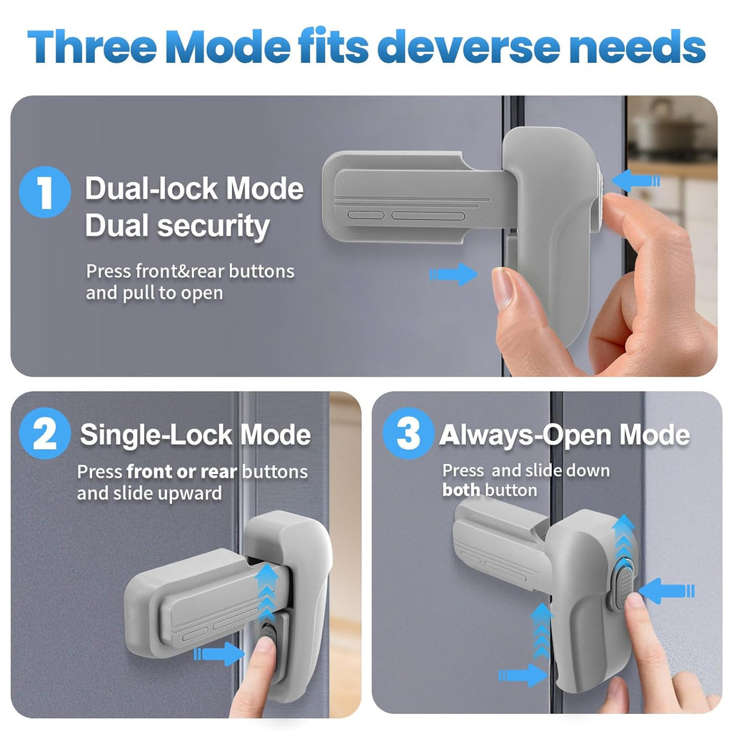 2 Pack Dual Mode Fridge Locks, Upgraded Child Proof Refrigerator Lock with Sticky Adhensive Pads, Durable ABS Freezer Door Latch to Keep Door Closed, No Tools Need or Drill (Grey)