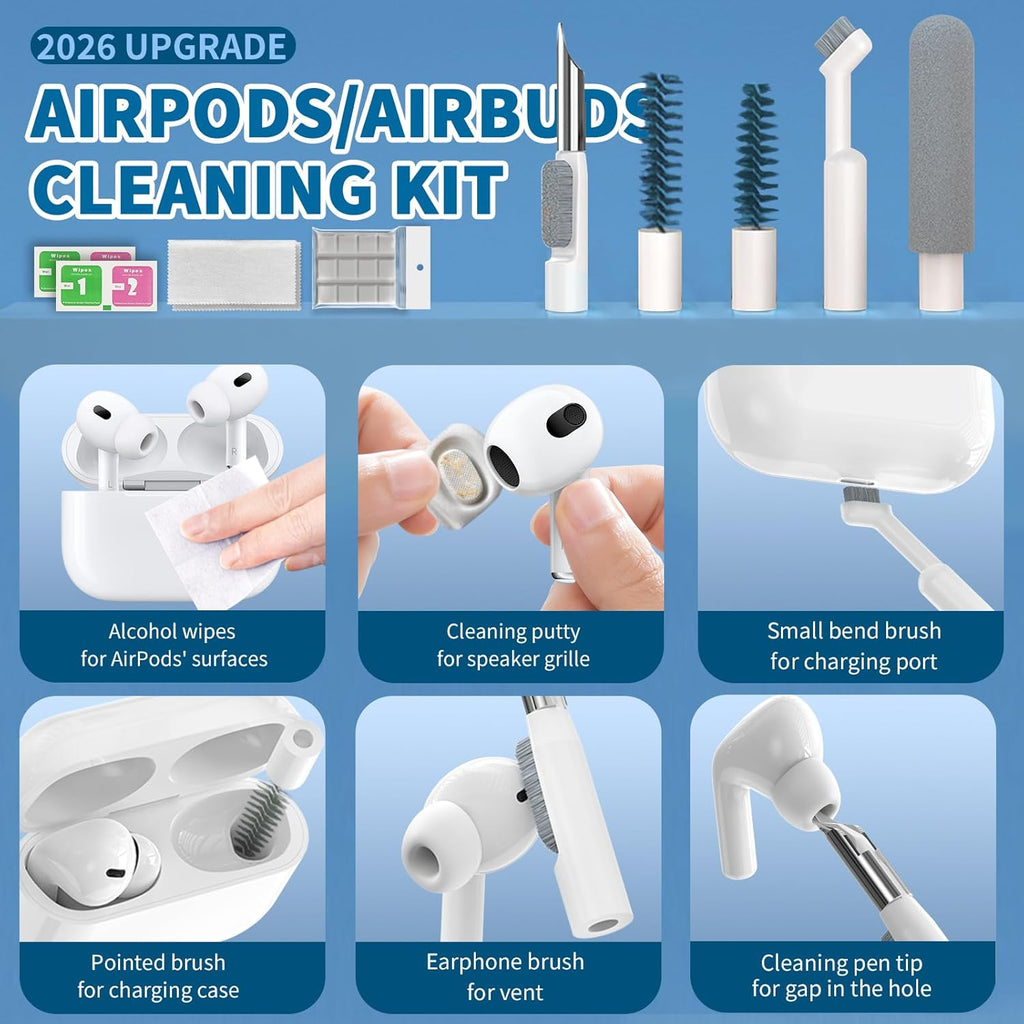 2026 Upgrade Phone Cleaning Kit 47PCS, iPhone Cleaning Kit, Airbud AirPods Cleaning Kit, Keyboard Cleaning Kit, Charging Port Cleaner for Apple Lightning/Android USB-C (White)