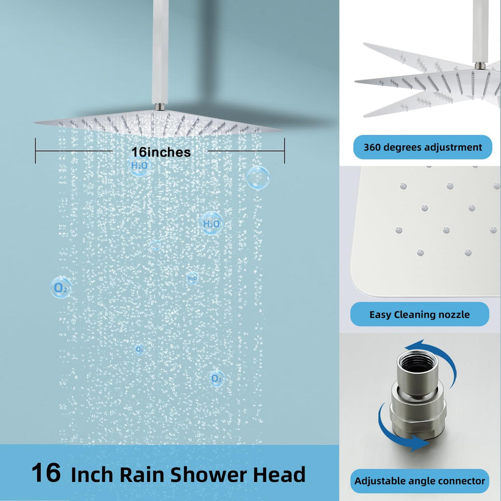 Digital Display Shower System Set 16 Inches Rain Fall Head Temperature Valve Shower Handheld Shower Head Sets for Bathroom Concealed Installation