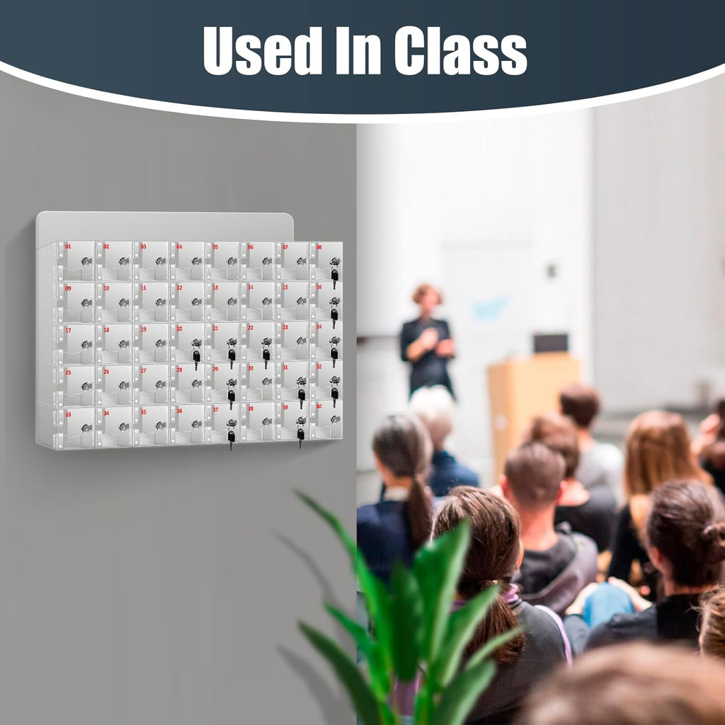 40 A Slots Cell Phone Locker Box, Clear Phone Storage, Acrylic Cell Phone Lock Box with Door Locks and Keys, Wall Mounted Cell Phones Cabinet for Office School Classroom Factory