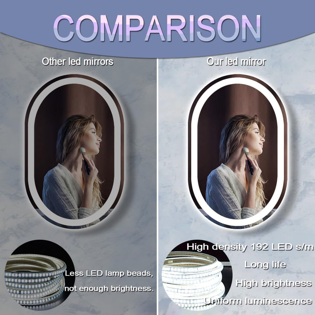 40 x 30 Inch Oval LED Bathroom Mirror with Lights 40 Inch Large Oval Lighted Vanity Mirror for Bathroom Salon Wall Horizontal/Vertical Mounted Anti-fog Smart Memory 3 Color Dimmable Front Lit