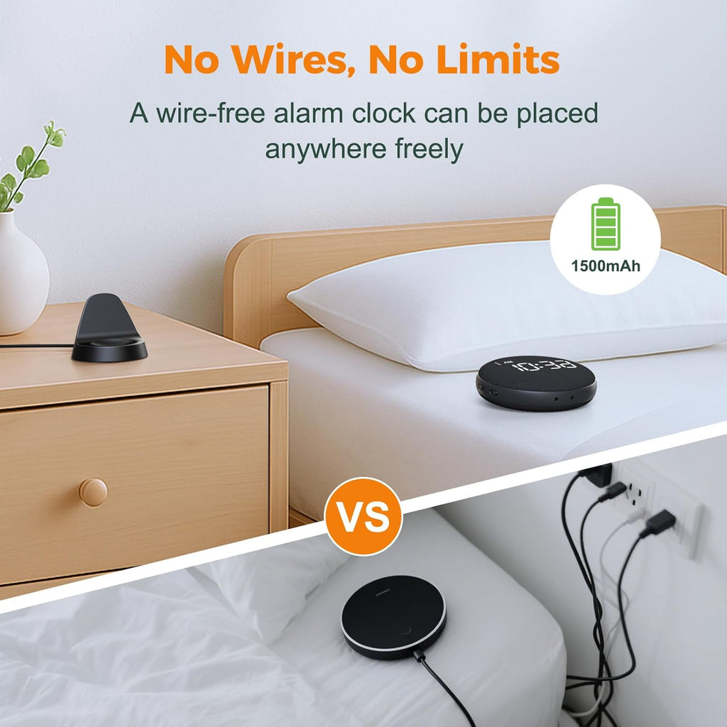 Gianna Vibrating Alarm Clock for Heavy Sleepers - 110dB Loud Alarm Clock, 3 Wake Modes, Auto-Dimming, Rechargeable Battery Operated Bed Shaker for Bedroom and Travel