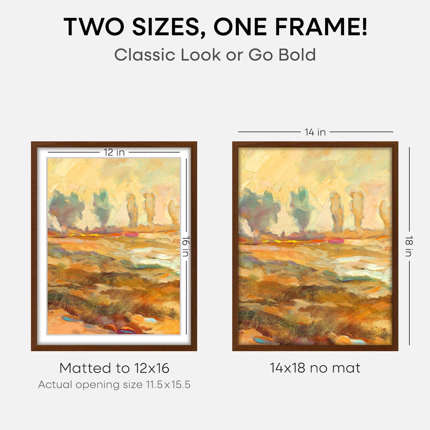 Homeforia 14x18 Picture Frame Brown, High End Dark Oak 14x18 Poster Wood Frame with Mat 12x16 for Photo, 14 x 18 Wooden Walnut Frame Matted to 12 x 16, 18x14 Frames, Tempered Glass, Wall Kit, Set of 1