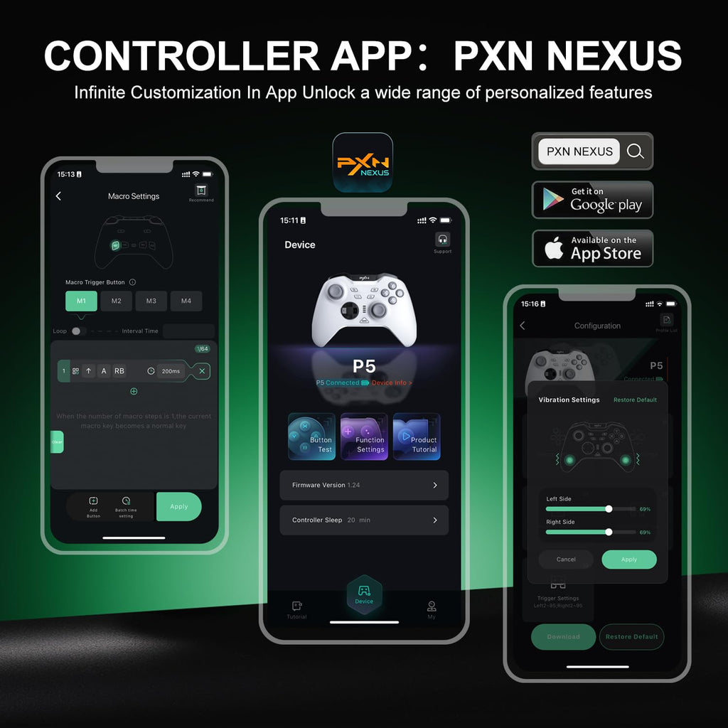 PXN P5 PC Gaming Controller, 2.4G Wireless Gaming Controller, Hall Effect Joystick, Hall Triggers, Dual Vibrators, APP, POM, Wake-up, 4-Macro, 3-Mode(2.4G/BT/SW), for PC,Switch,Android,iOS - Black