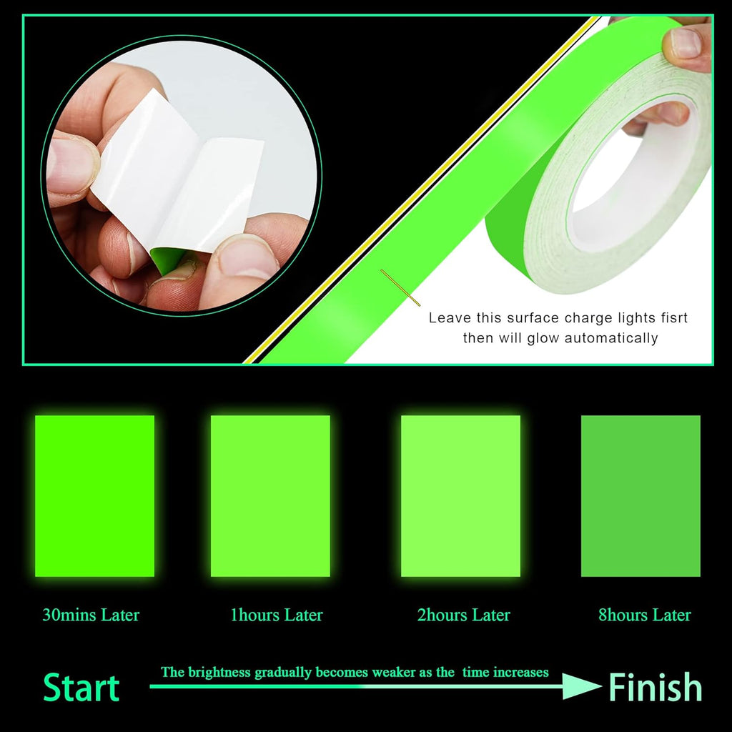 Glow Tape Glow in The Dark Waterproof Outdoor 0.6 Inch x 33 Feet Fluorescent Tape Luminous Tape Halloween Decorations and Stage