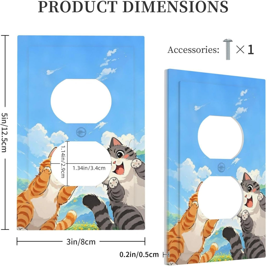 Outlet Covers Orange Gray Cute Cat Sky Cloud Cat S Paw 1 Gang Duplex Light Switch Cover Decorative Switch Plates Electrical Receptacle Faceplate Wall Plate For Kids Room Nursery Decor