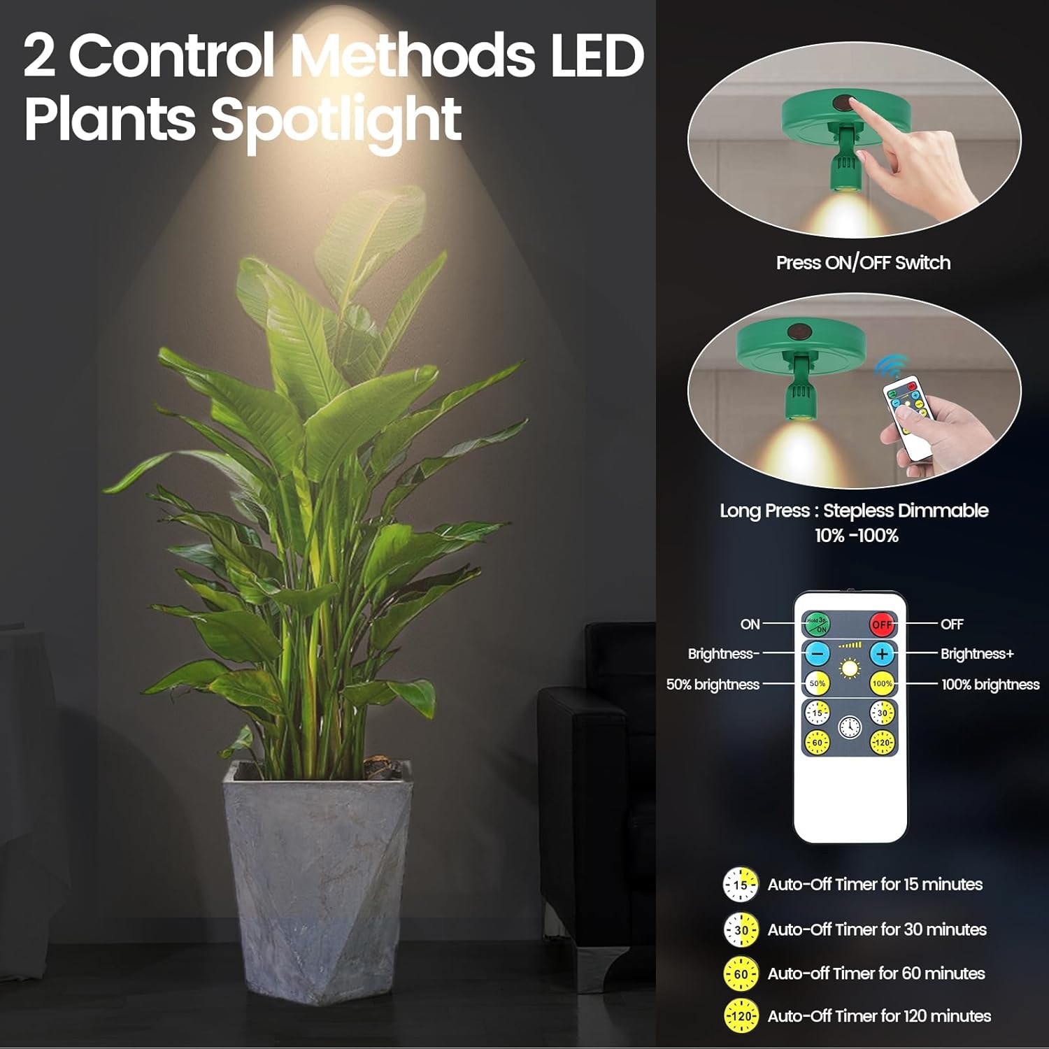 LED Spotlight, Rechargeable Battery Picture Lights, Uplighting Indoor, Spot Light with Remote, Plant Tree & Wall Art Display Dartboard Closet Spotlight-Green