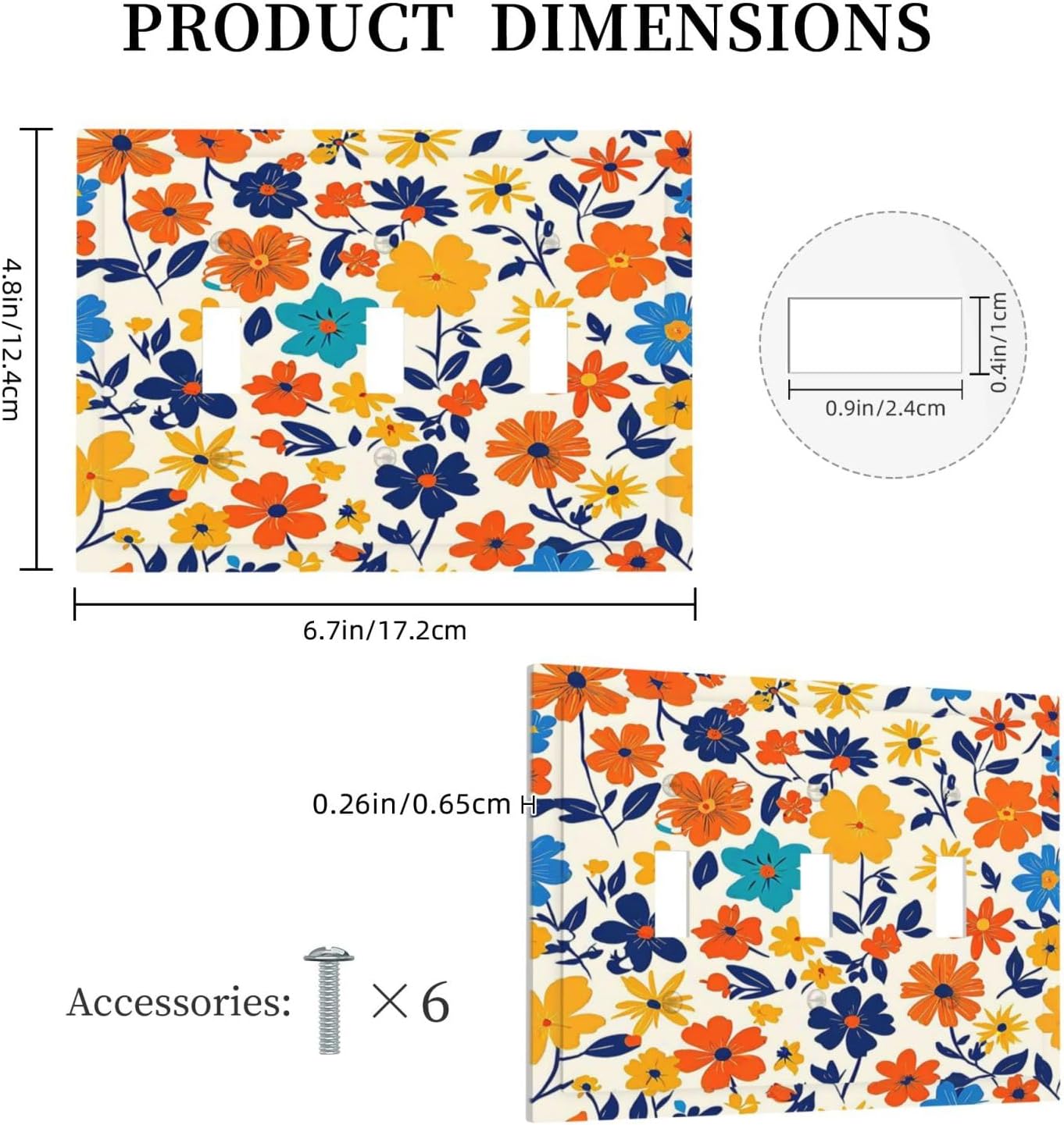 Nature Flowers Botany Plant Art Floral Decorative Switch Plates 3 Gang Wall Plate Triple Toggle Light Switch Cover Electrical Wall Panels Faceplate for Bedroom Bathroom Decor