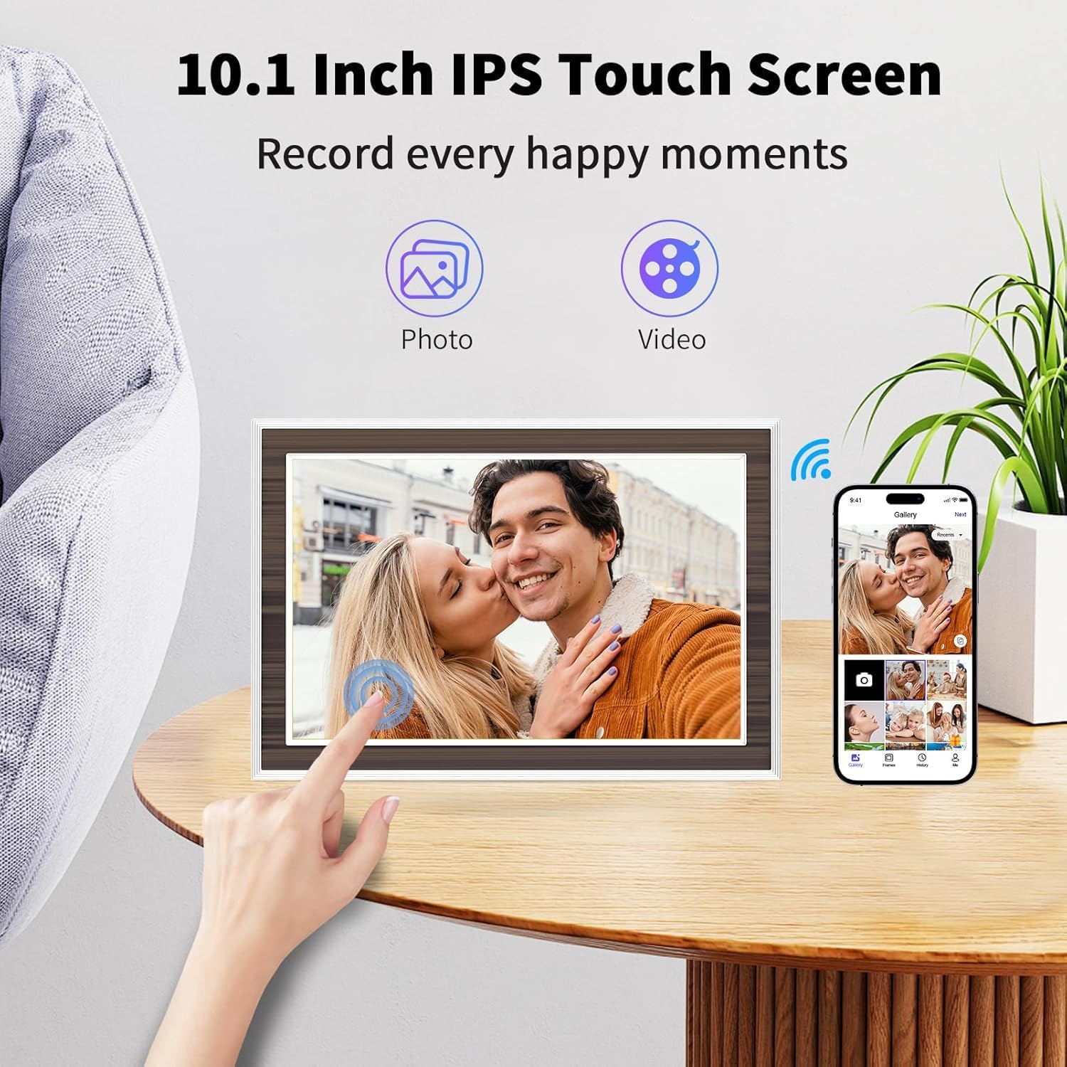 Digital Picture Frame 10.1 Inch WiFi Digital Photo Frame, IPS Touch Screen, 16GB Storage, Auto Rotate, Share Photos & Videos via Uhale App, for Family & Friends